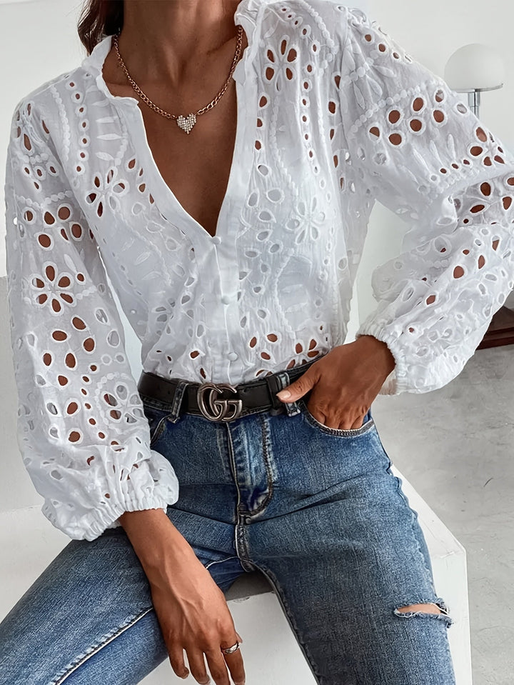 Women's Blouse | Deep V-Neck Long-Sleeve