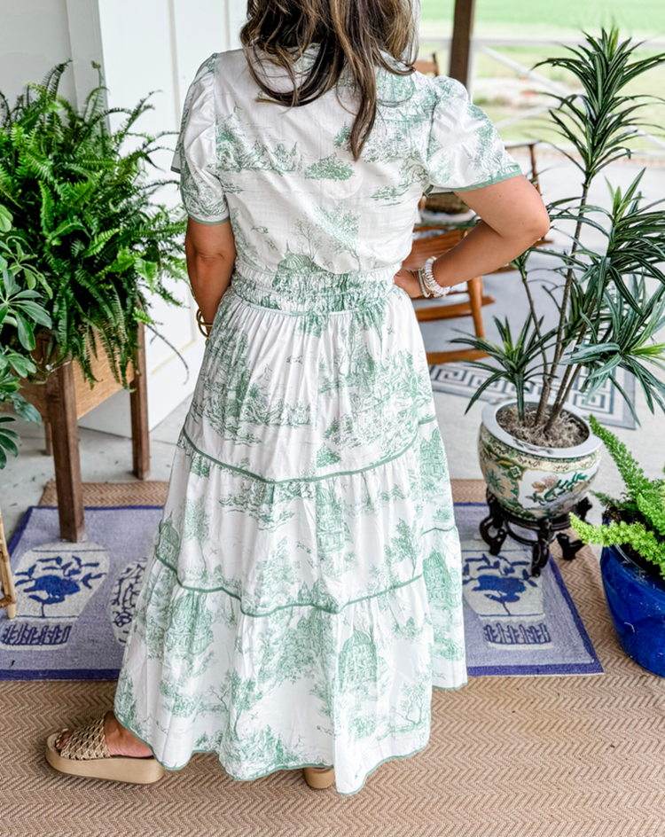 Vintage Dress For Women | Maxi Toile Print Tiered Design