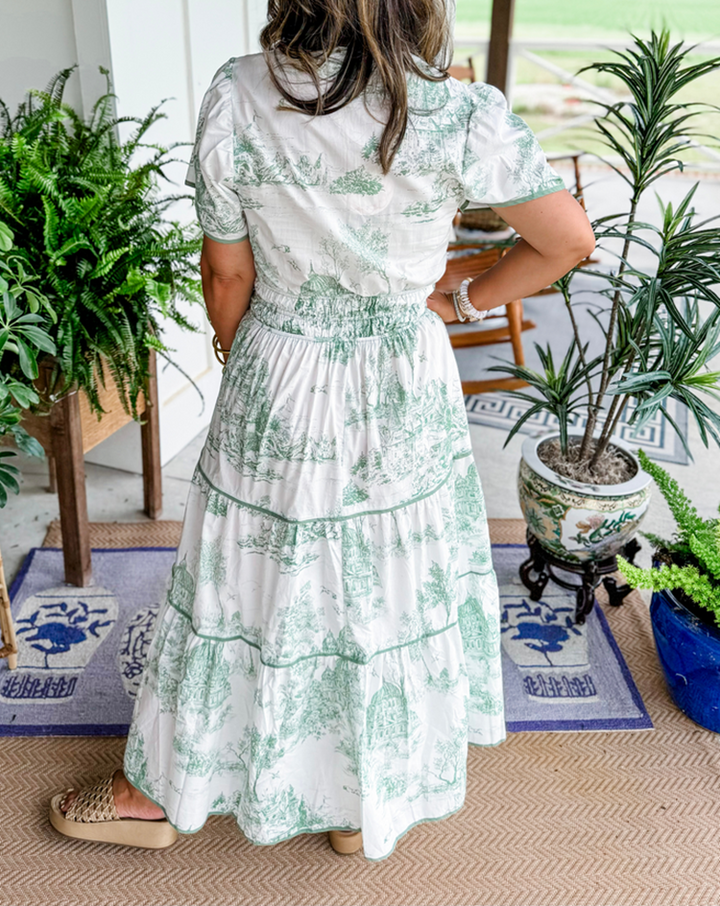Vintage Dress For Women | Maxi Toile Print Tiered Design