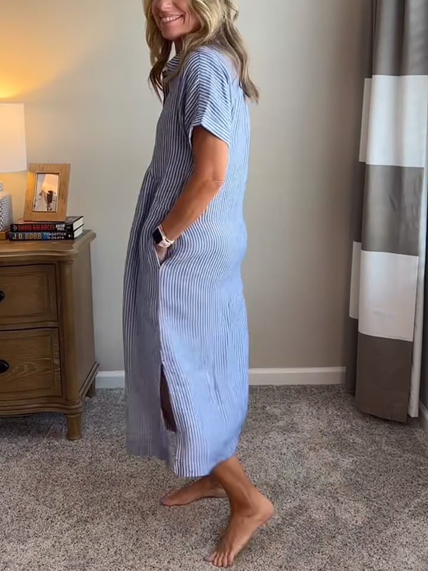 Casual Dress for Women | Short Sleeve Midi Button Closure