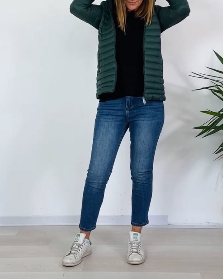 Women's green 3-in-1 hooded jacket with removable quilted layer