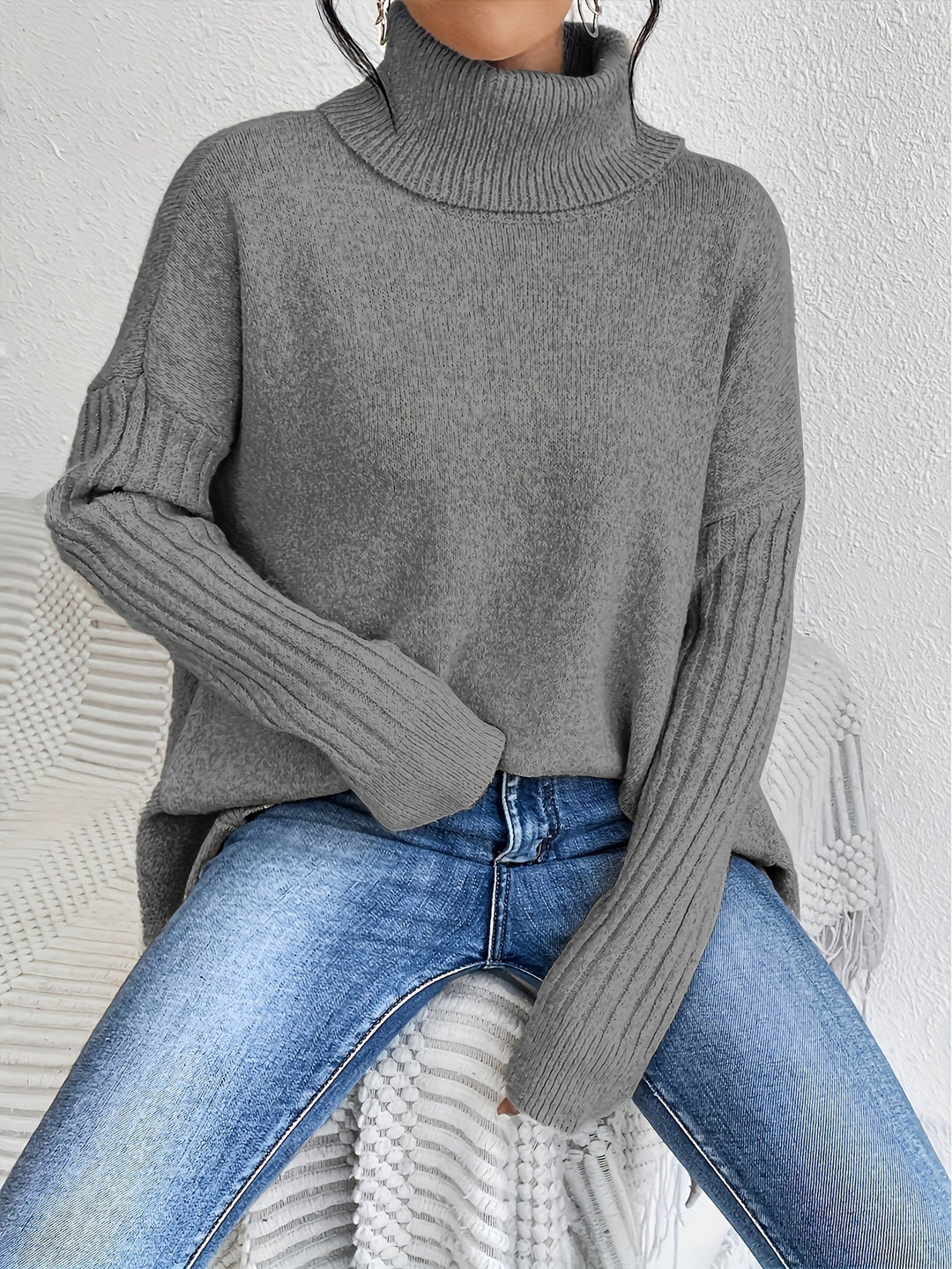 Women's Sweater | Folded Turtleneck Loose Fit