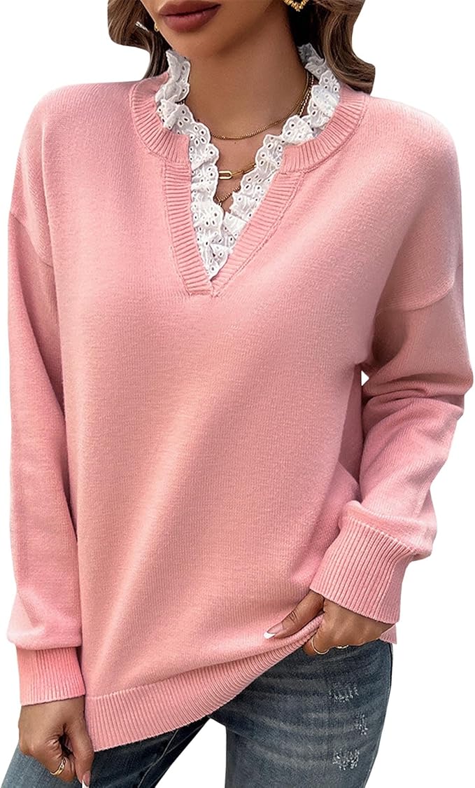 Sweater for Women | Deep V-Neck Lace