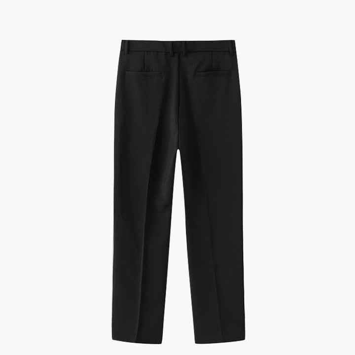 Women's high-rise pleated straight-leg trousers with belt loops and full-length hems