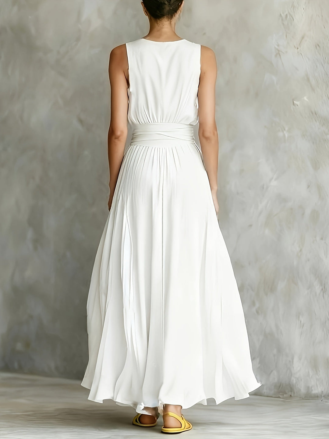 Women's White Maxi Dress | A Line Belted