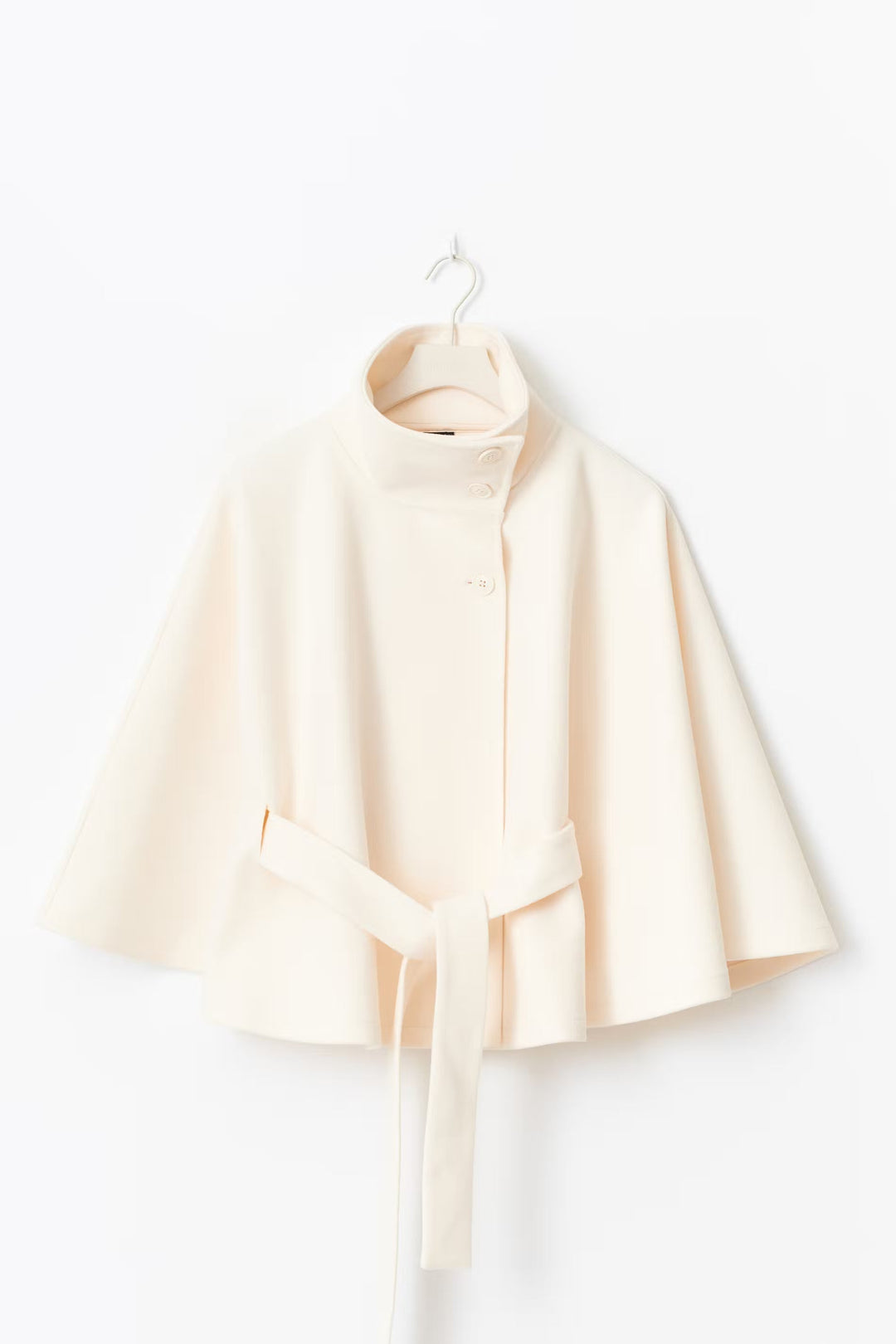 Women's belted cape coat with high collar and wide sleeves