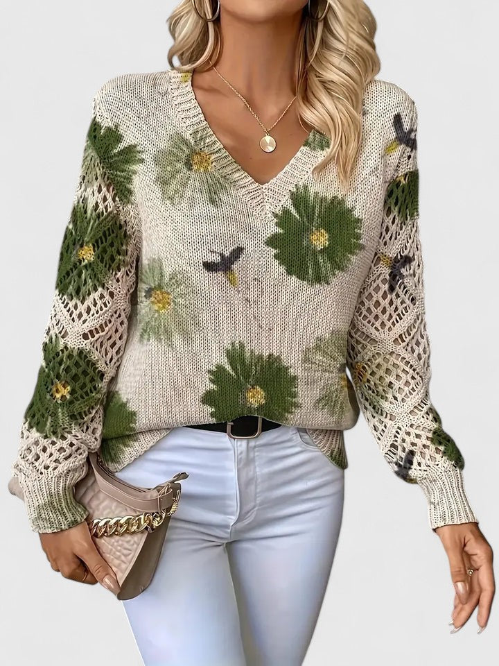 Sweater for Women | V-Neck Floral Crochet