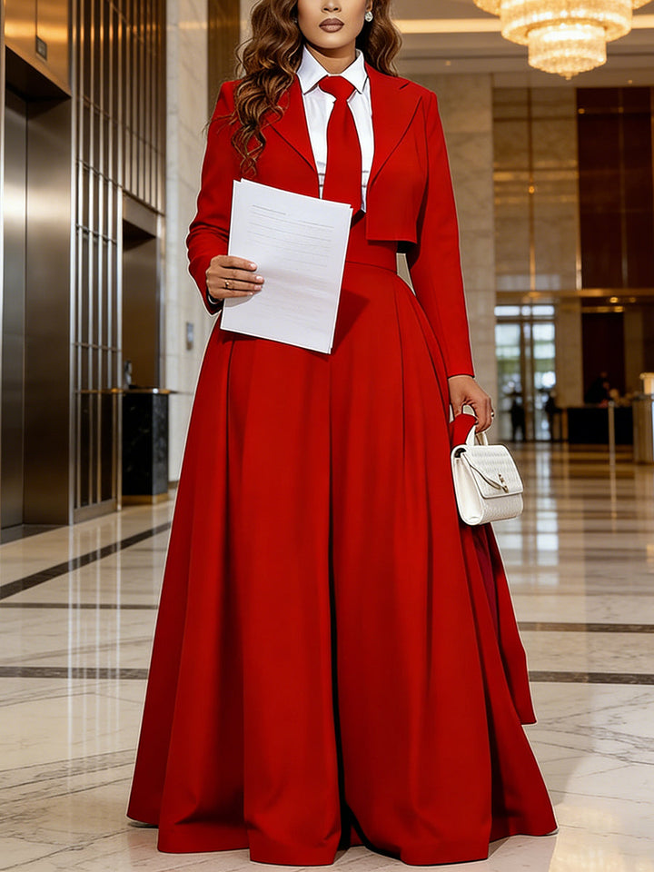 Women's solid cropped blazer with notched lapel collar and long sleeves