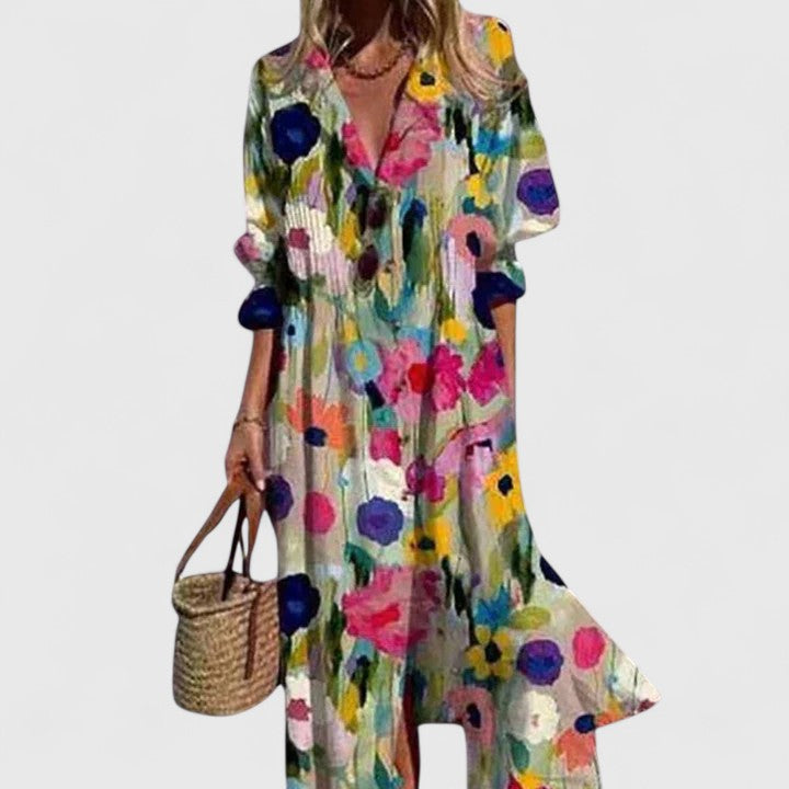 Women's Boho Maxi Dress | Botanical Longsleeve