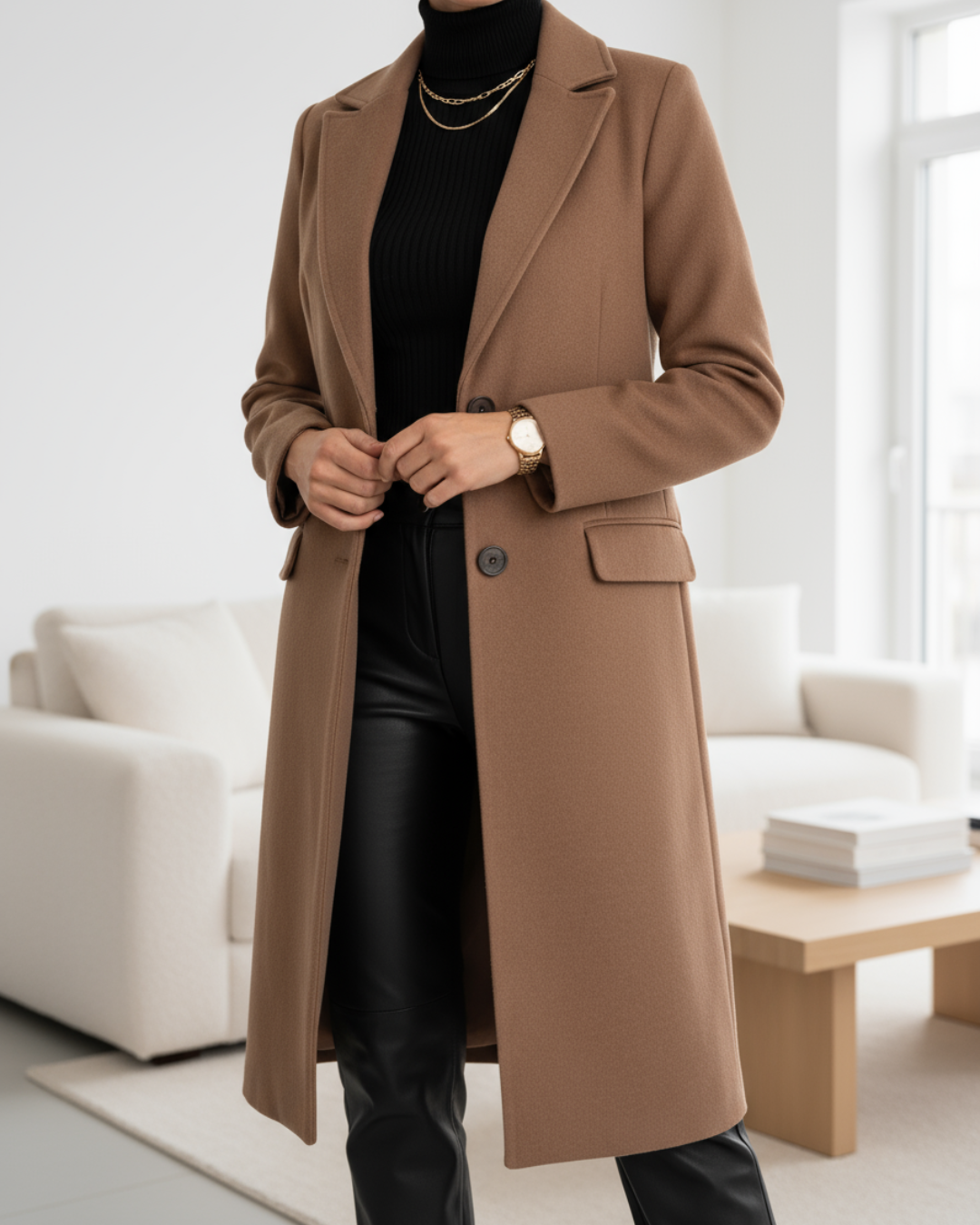 Coat for Women | Long Tailored Lapel Button Front