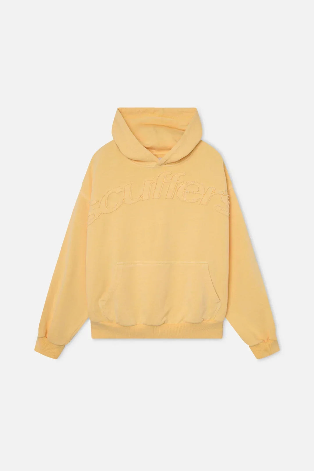 Women's hooded sweatshirt with embossed chest lettering and kangaroo pocket