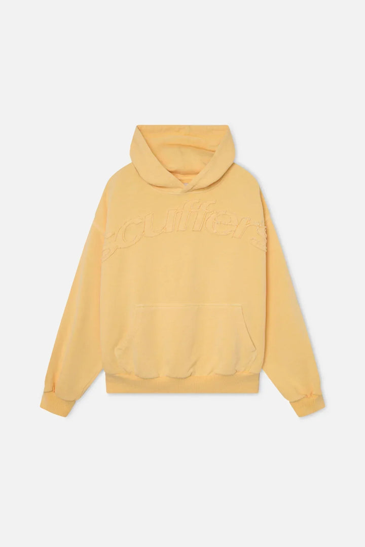 Women's hooded sweatshirt with embossed chest lettering and kangaroo pocket