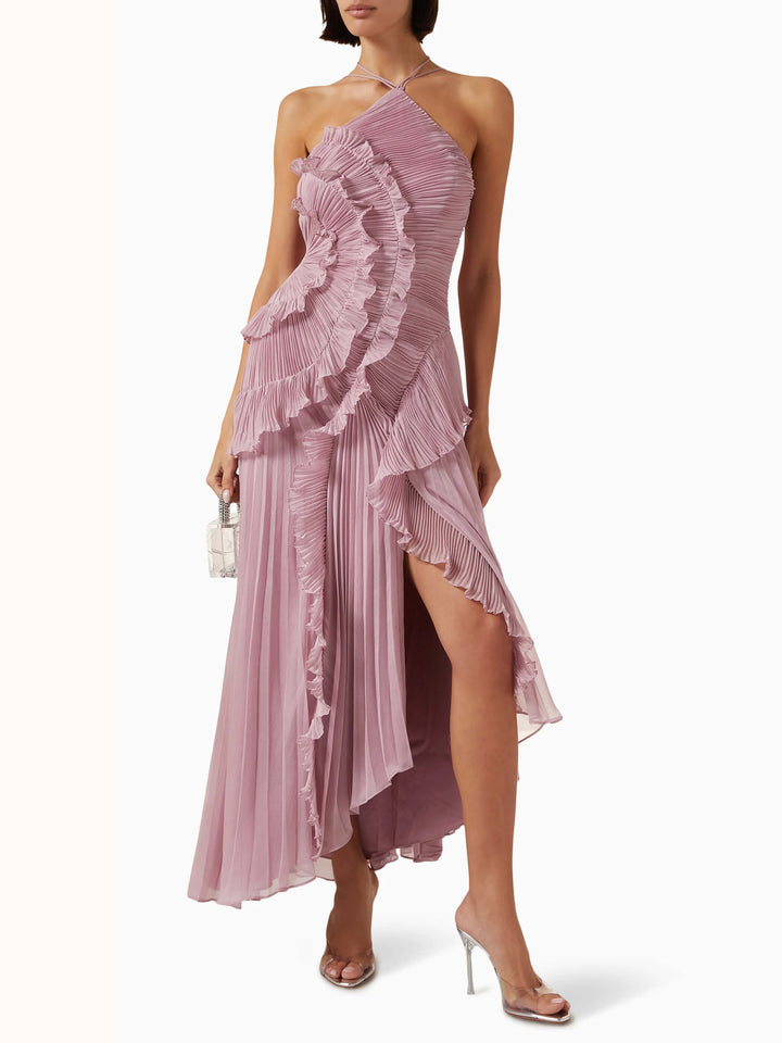 Women's Wedding Guest Maxi Dress | Sleeveless Pleat Asymmetric