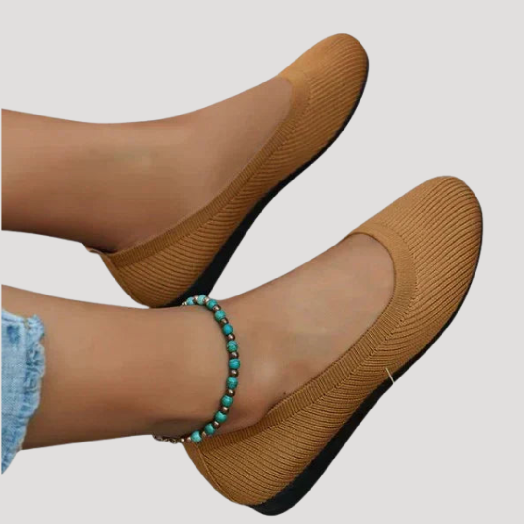 Women's textured knit flat shoes with round toes and low flat soles