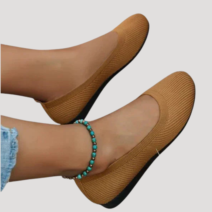 Women's textured knit flat shoes with round toes and low flat soles