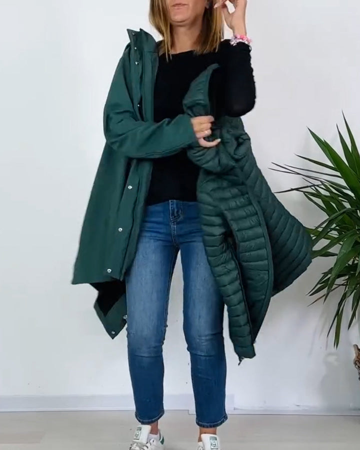 Women's green 3-in-1 hooded jacket with removable quilted layer