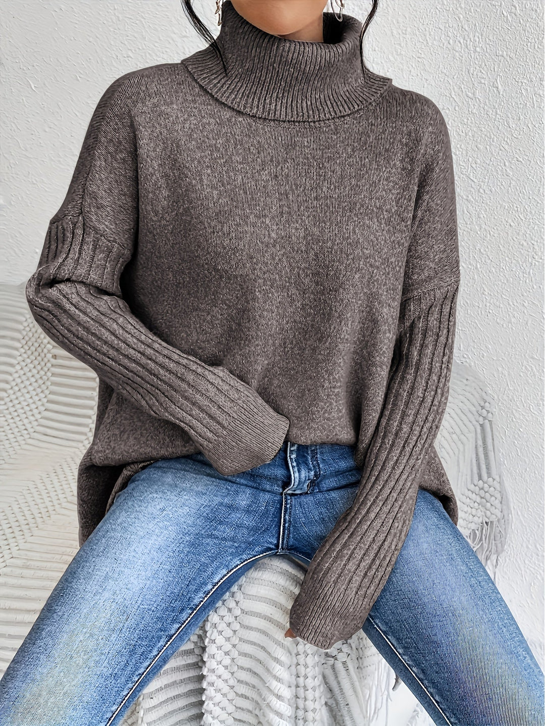 Women's Sweater | Folded Turtleneck Loose Fit