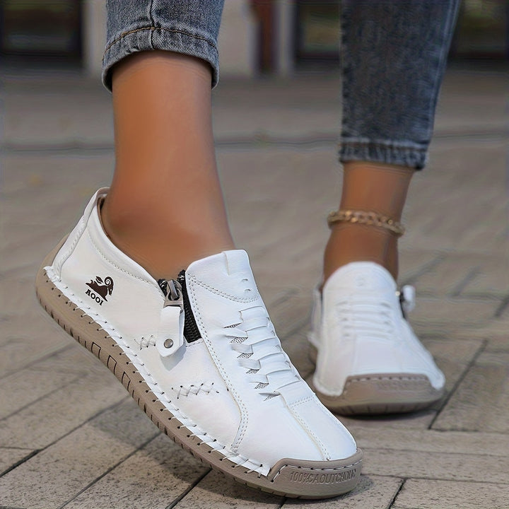Women's low-profile lace-up sneakers with side zipper and flat sole