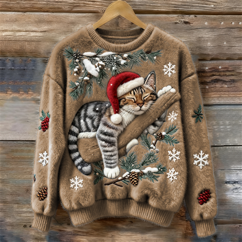 Women’s Sweater | 3D-Effect Kitten Graphic