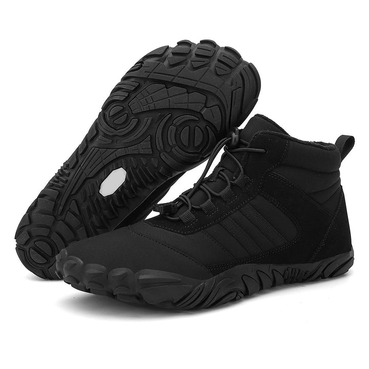 Barefoot ankle boots with lace-up front, padded collar and rugged tread sole