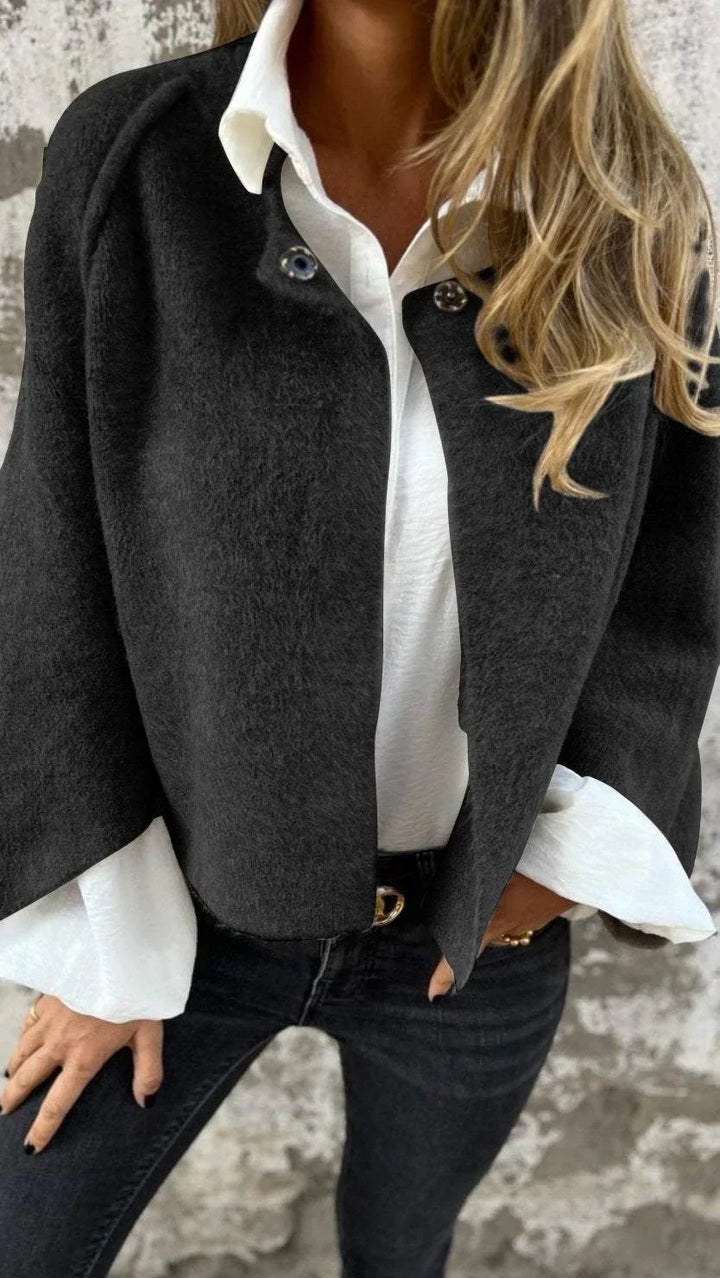Women's long sleeve textured cropped jacket with snap front