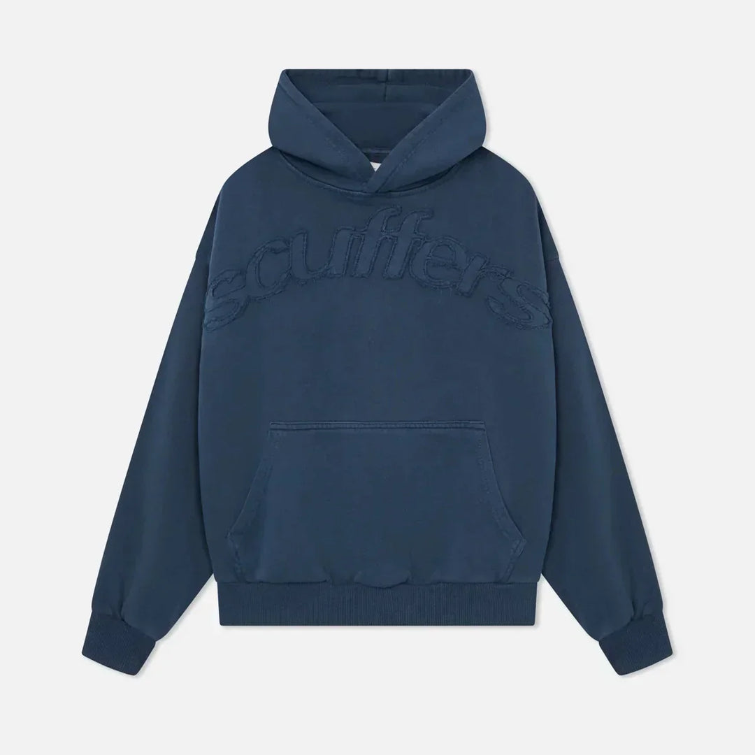 Women's hooded sweatshirt with embossed chest lettering and kangaroo pocket