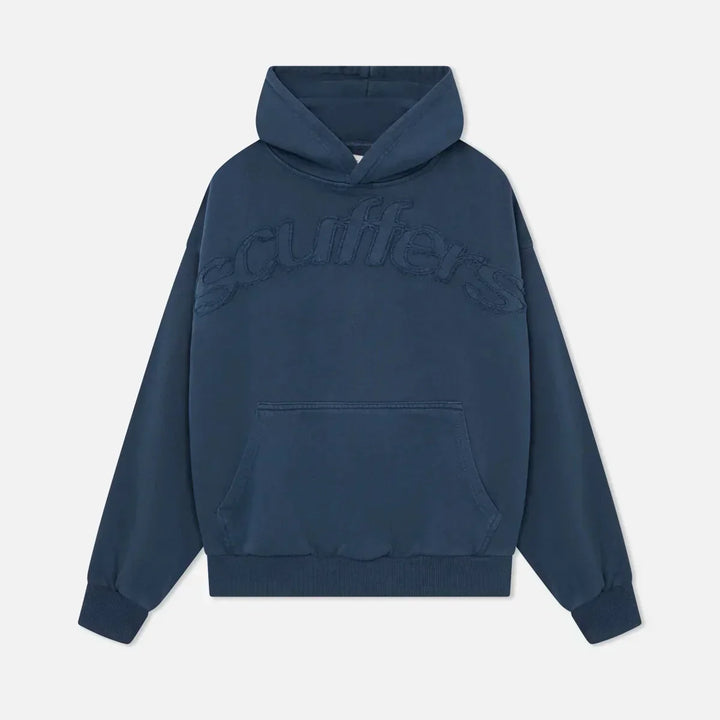 Women's hooded sweatshirt with embossed chest lettering and kangaroo pocket