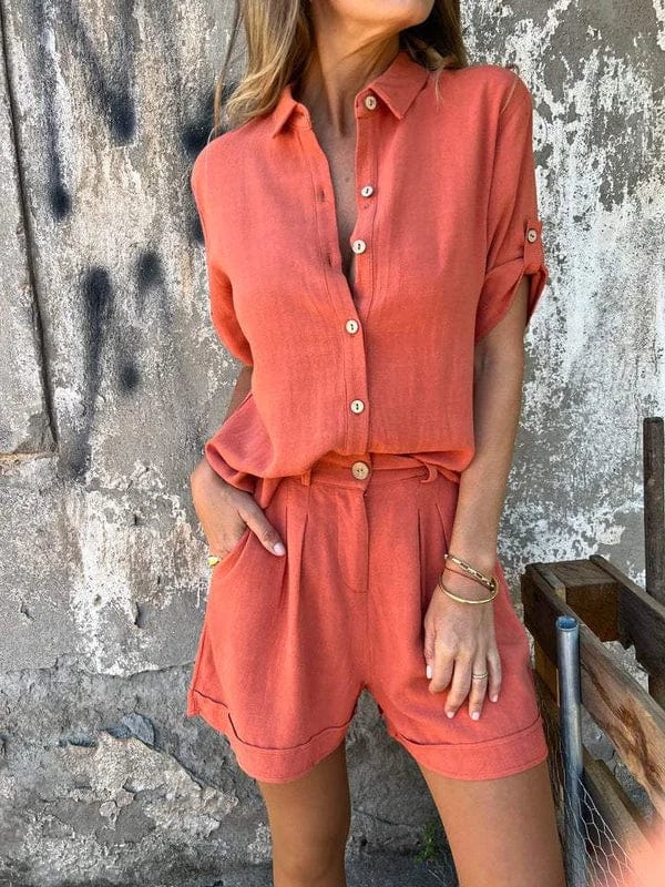 Women’s Outfit Set | Button Shirt Shorts