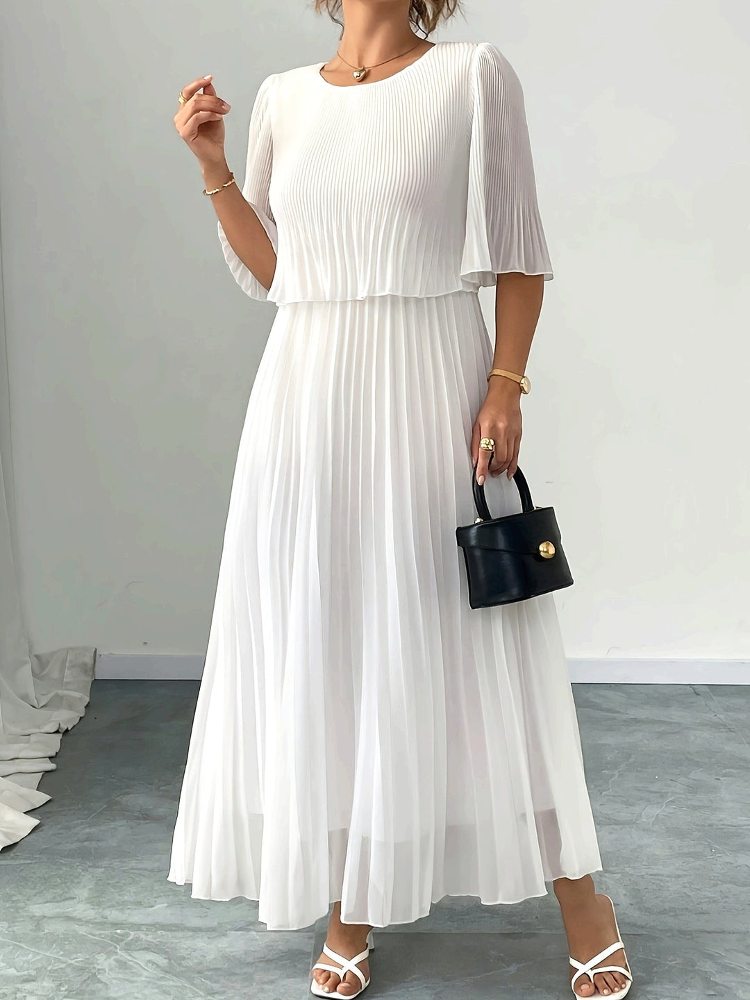 Women's Wedding Guest Maxi Dress | A-Line Pleated White
