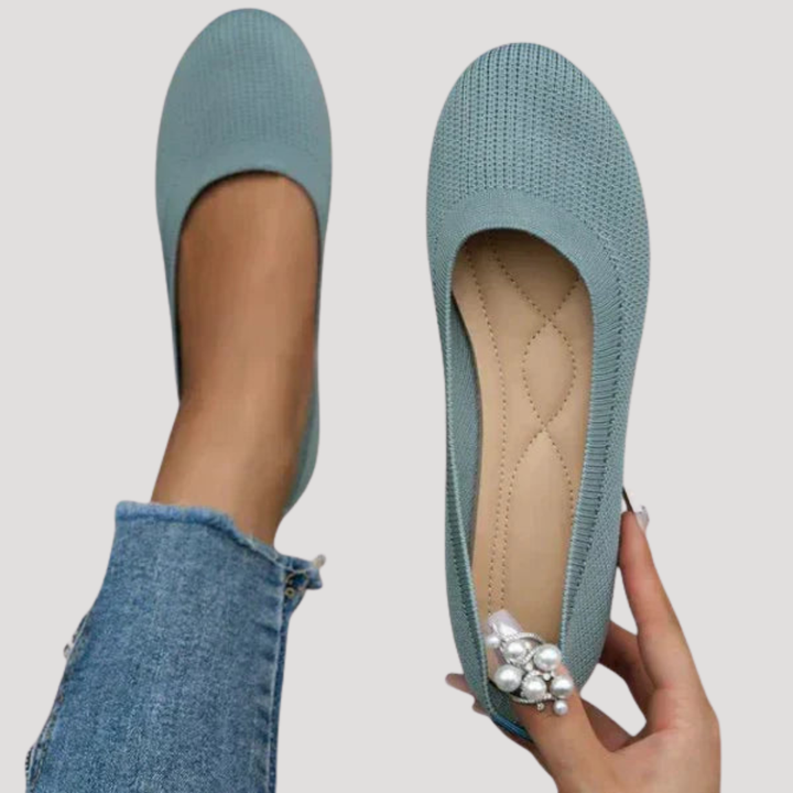 Women's textured knit flat shoes with round toes and low flat soles