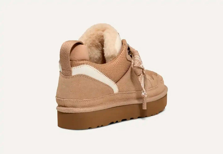 Women's beige high-top sneakers with patterned laces and platform soles
