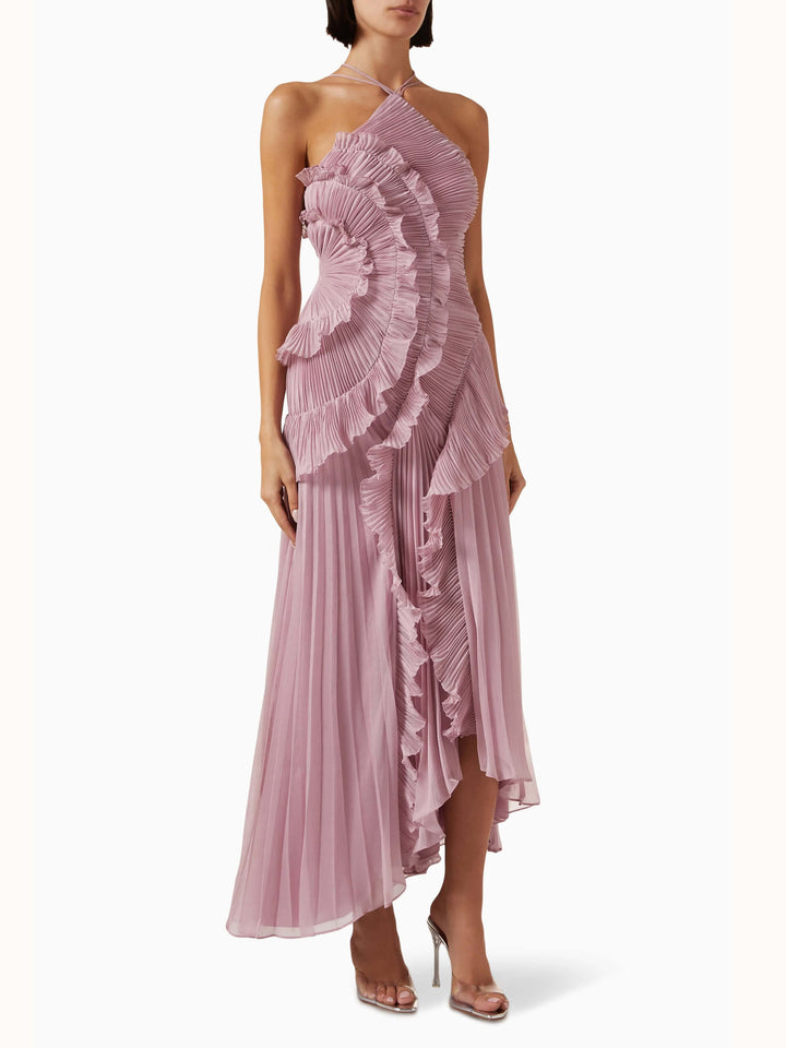 Women's Wedding Guest Maxi Dress | Sleeveless Pleat Asymmetric