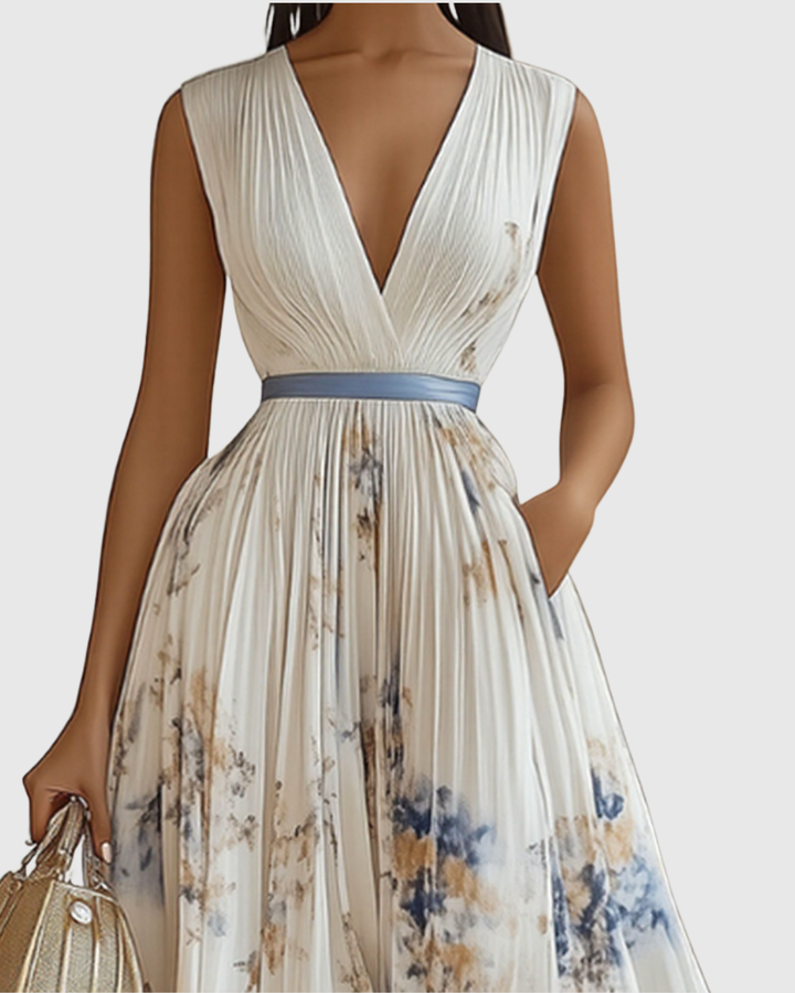 Women's Wedding Guest Midi Dress | Pleat V-Neck