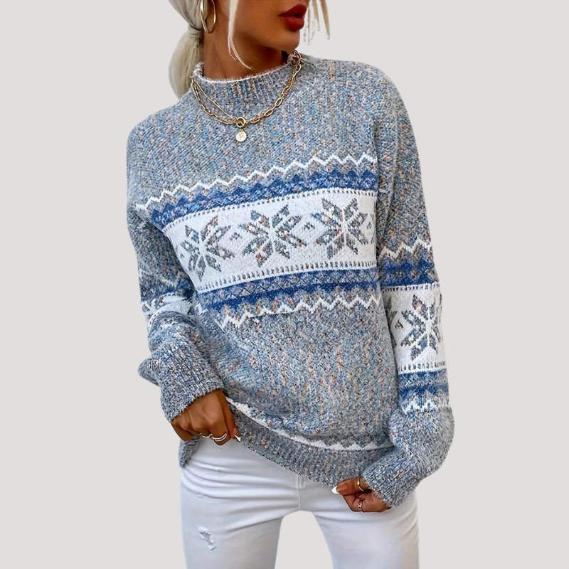 Women's long-sleeve Nordic patterned sweater with mock neck