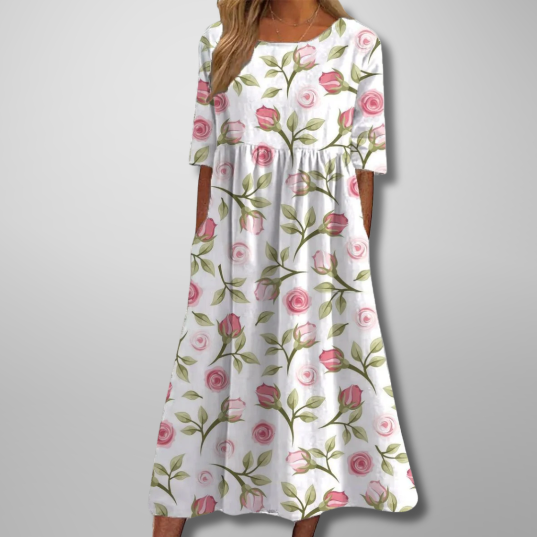 Dress For Women | Midi Round Neck Floral