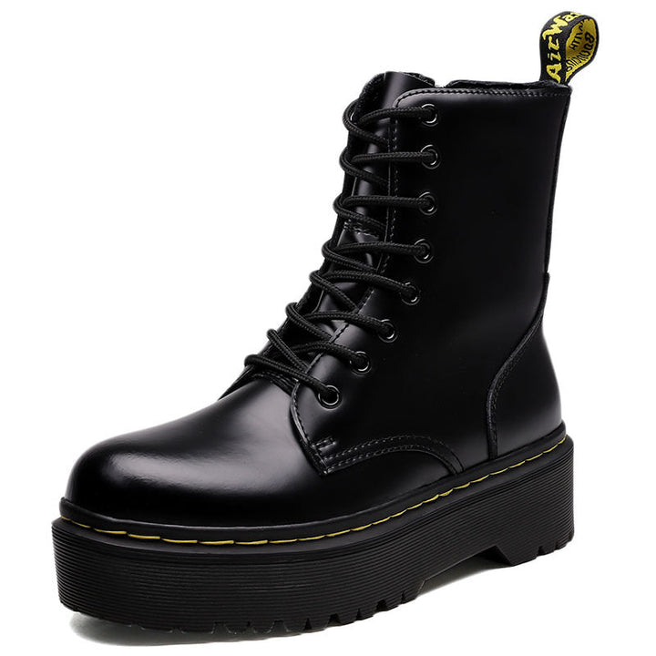 Women's chunky lace-up ankle boots with side zippers and platform soles