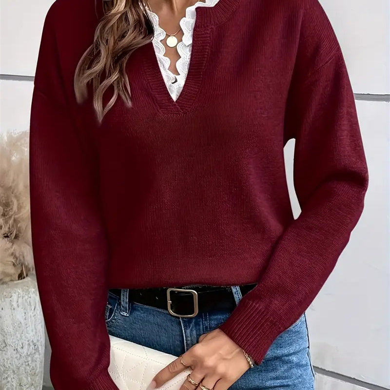 Sweater for Women | Deep V-Neck Lace
