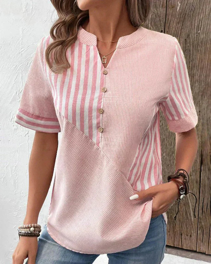Blouse For Women | Stripe Panel Button Front