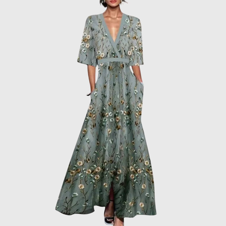 Women's Boho Maxi Dress | Floral V-Neck