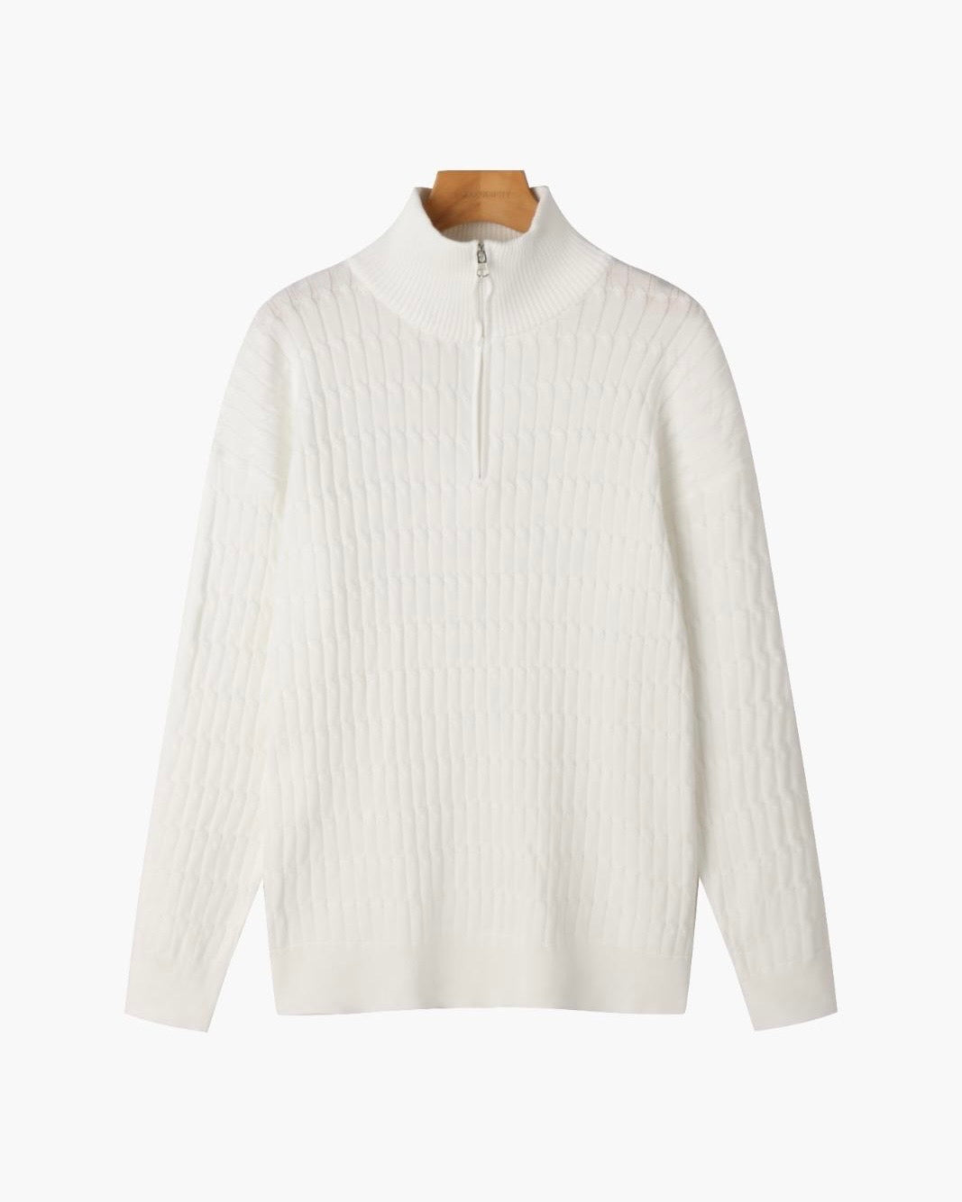 Ribbed half-zip mock neck sweater with long sleeves