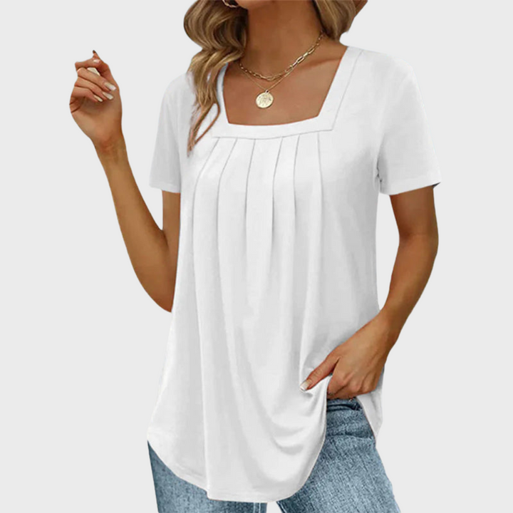 Women’s Blouse | Pleated Square Neckline
