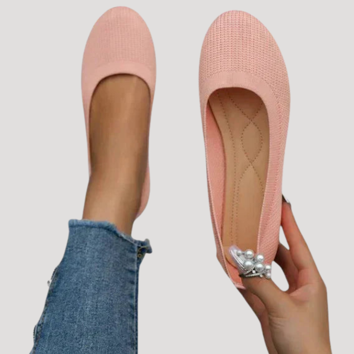 Women's textured knit flat shoes with round toes and low flat soles