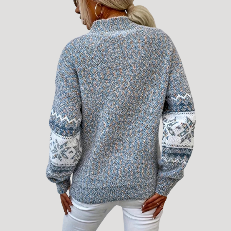 Women's long-sleeve Nordic patterned sweater with mock neck