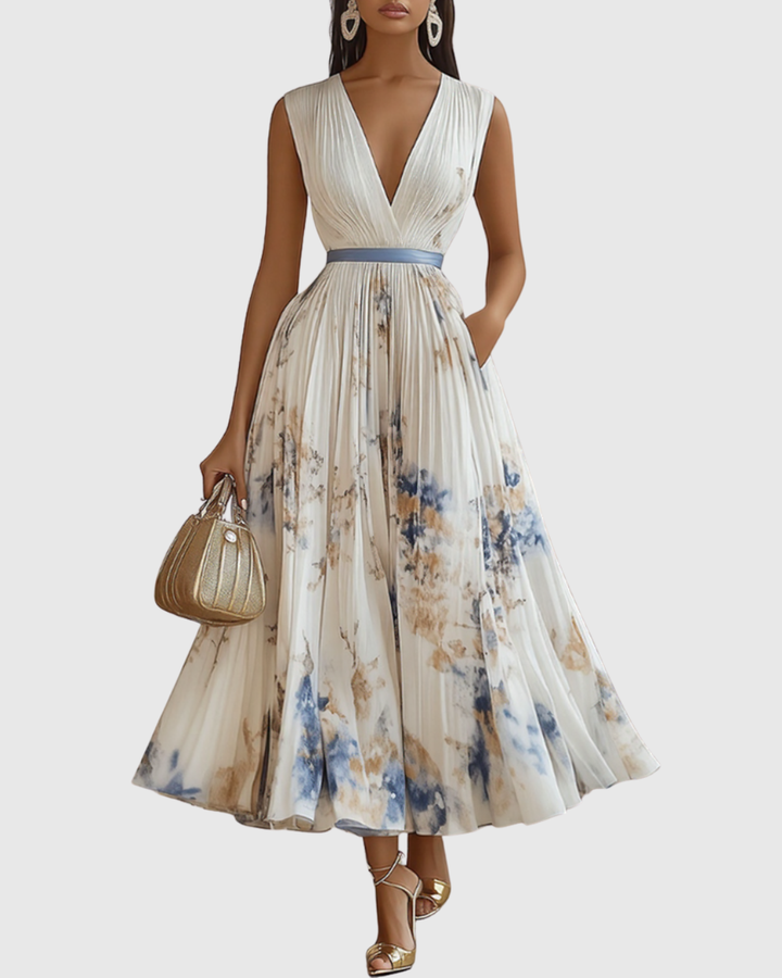 Women's Wedding Guest Midi Dress | Pleat V-Neck