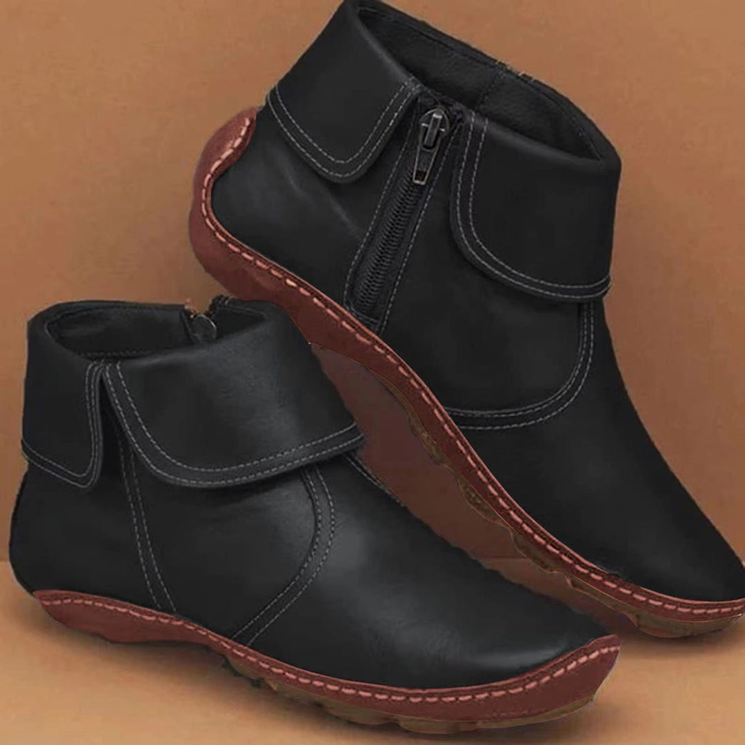 Boots For Women | Folded Collar Ankle Side Zipper Style