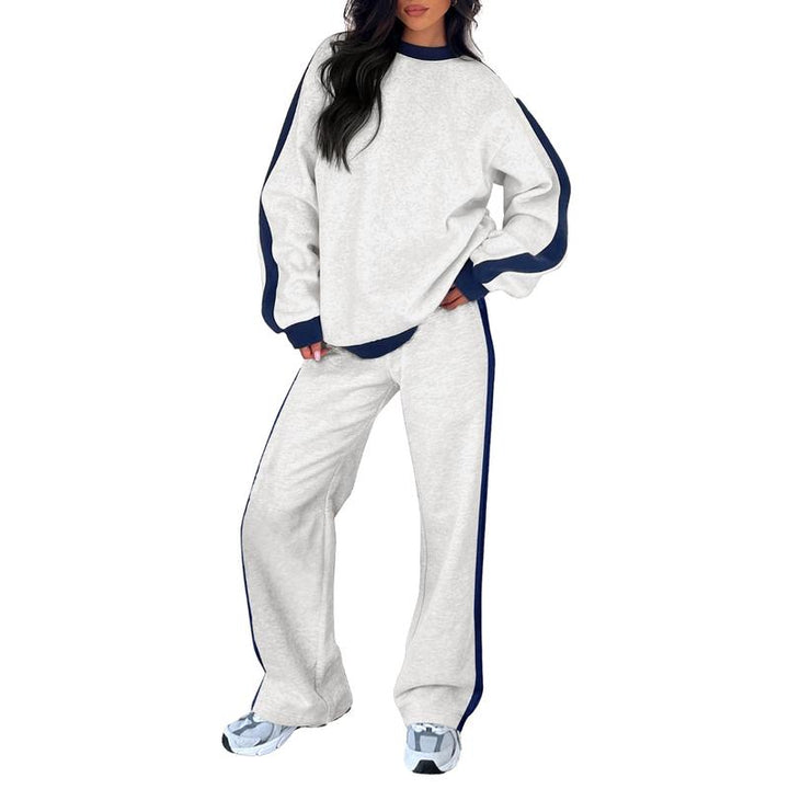 Women's Sweatshirt Set | Crew Neck Top & Wide Leg Pants