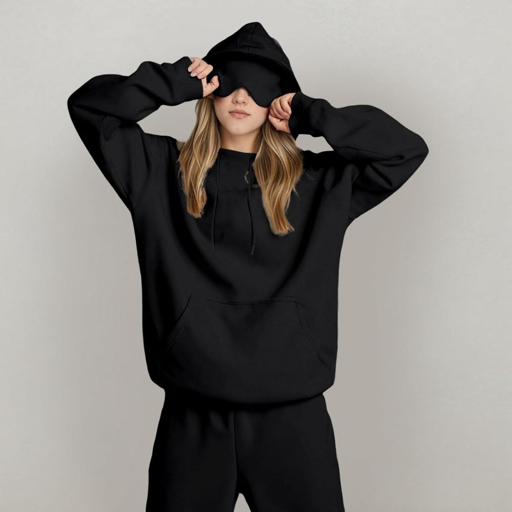 Women's hooded sweatshirt and jogger trouser set with relaxed fit