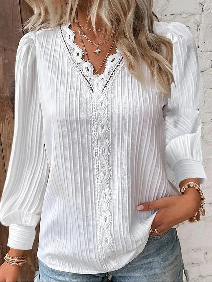 Blouse For Women | Pleated V Neck Long Sleeve