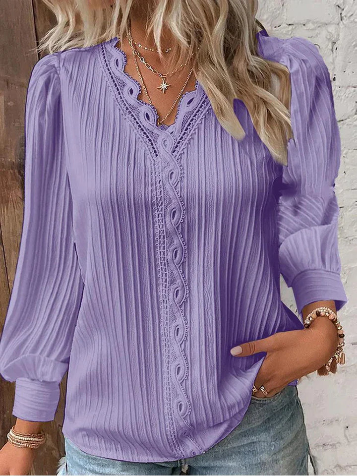 Blouse For Women | Pleated V Neck Long Sleeve