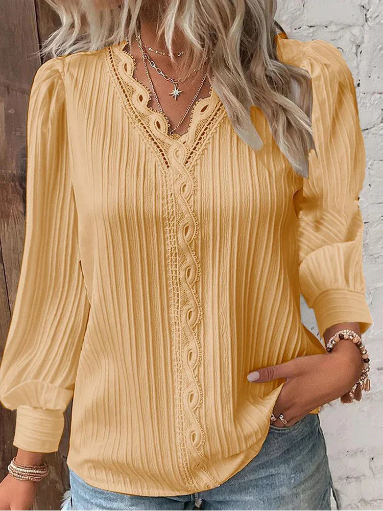 Blouse For Women | Pleated V Neck Long Sleeve